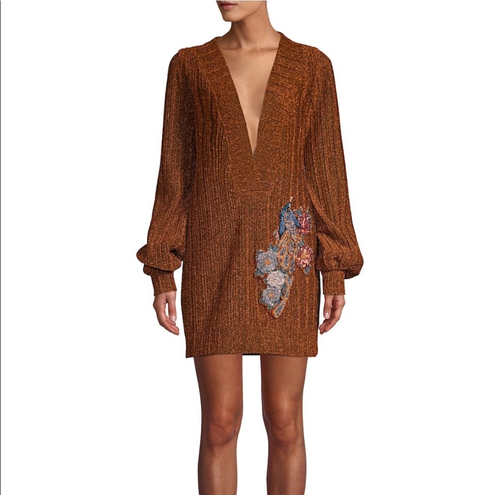 V neck copper dress